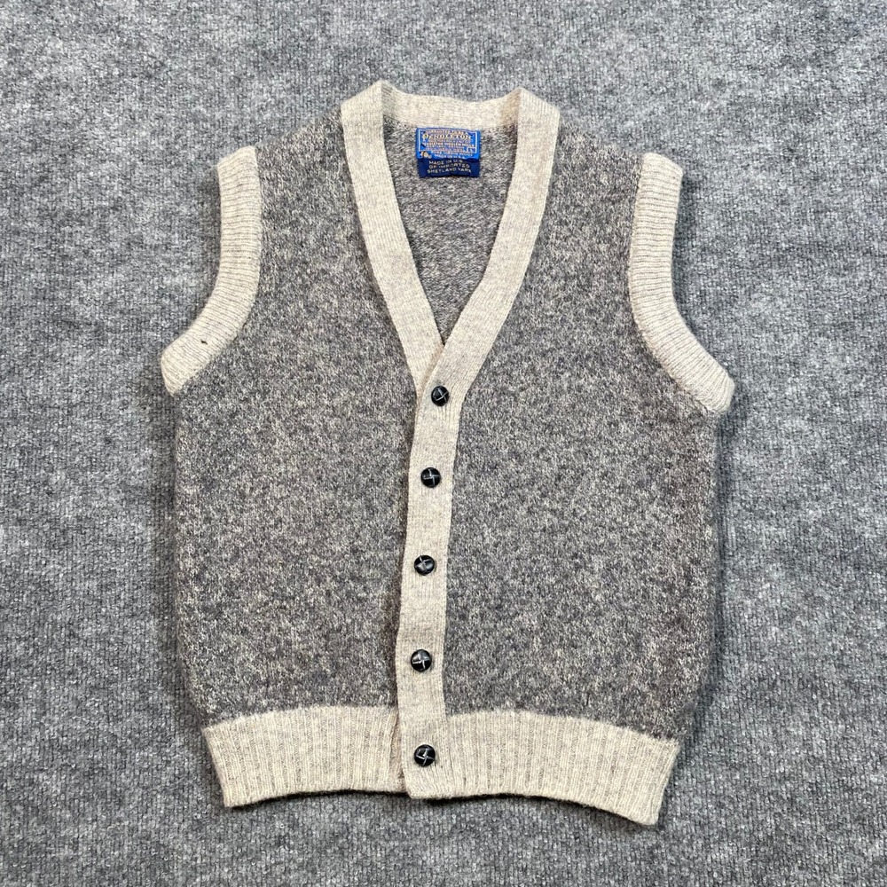 Vintage Pendleton Shetland Wool Cardigan Sweater Vest Heather Grey Mens L Small